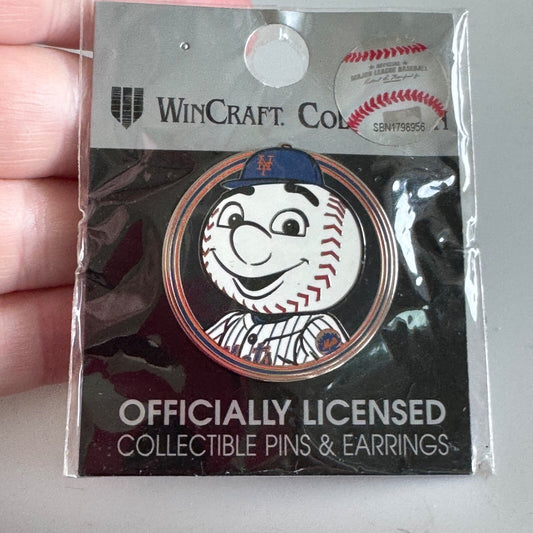 Mr. Met Baseball Head Pin – New York Mets Mascot WinCraft MLB Badge