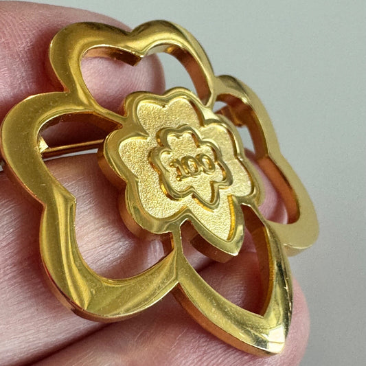 GIRL SCOUT 100 ANNIVERSARY TREFOIL BROOCH PIN SCARF SLIDE GOLD JEWELRY
