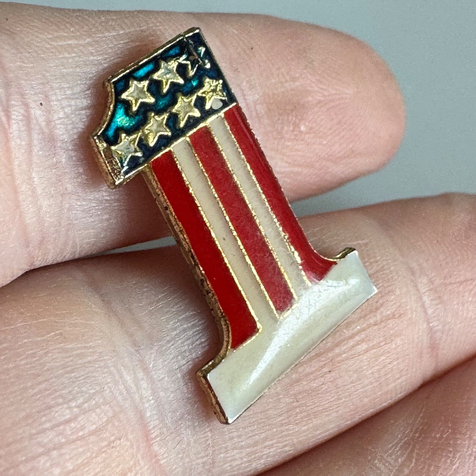 Vintage #1 USA Pin – Patriotic Stars & Stripes Enamel Badge Flag Themed
