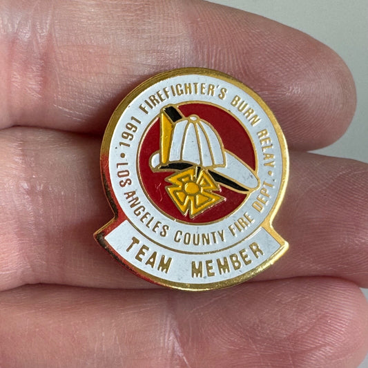 Vtg 1991 Firefighter's Burn Relay Los Angeles County Fire Dept. Team Member Pin