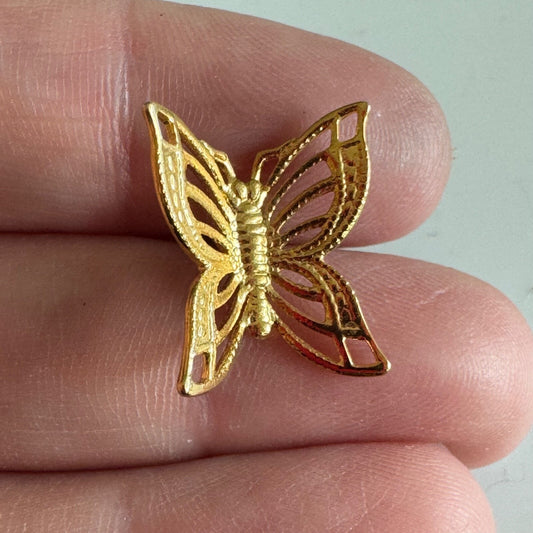 Vintage Filigree Butterfly Lapel Pin Brooch – Gold Tone Insect Jewelry