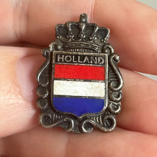 Vintage Holland Shield Crest Souvenir Tourist Lapel Pin Flag Themed