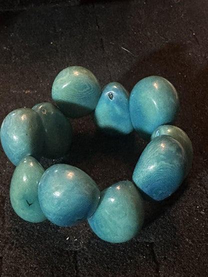 Vintage Organic Tagua Nut Stretch Bracelet | Mallard Blue - Gorgeous!