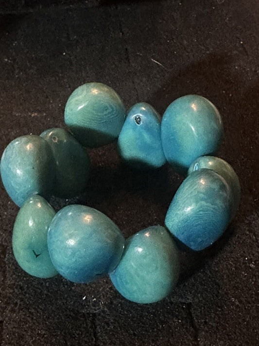 Vintage Organic Tagua Nut Stretch Bracelet | Mallard Blue - Gorgeous!