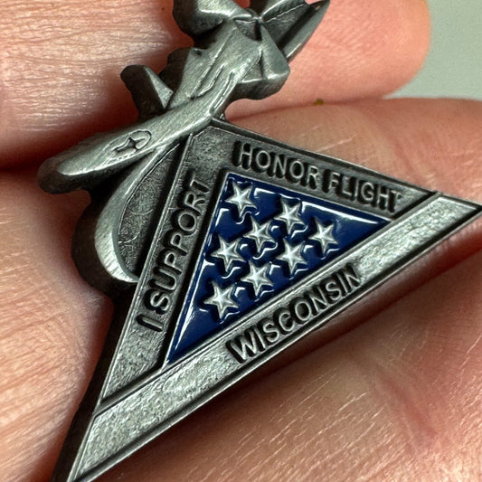 Wisconsin Honor Flight Support Pin – Military Tribute with Airplane
