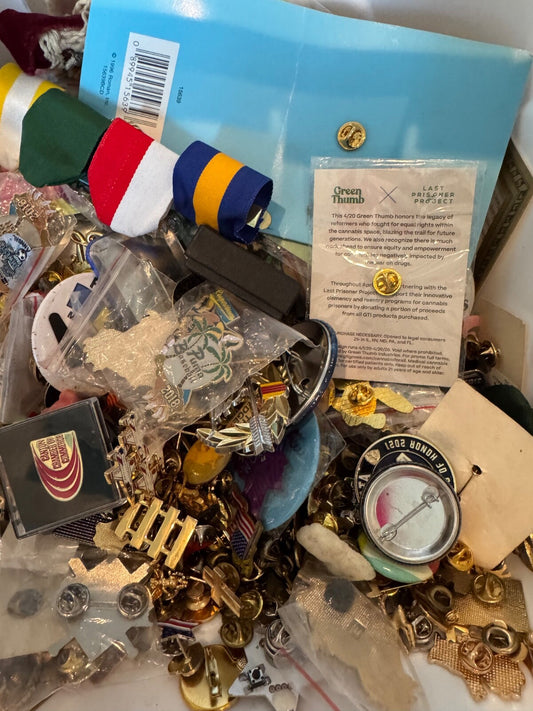 Vtg to Now Random Assortment of Junk Lapel Hat Pins Pinbacks One Pound Drawer