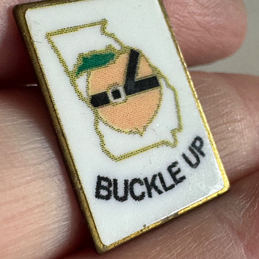 Vintage Buckle Up Georgia Peach Lapel Pin Law Enforcement
