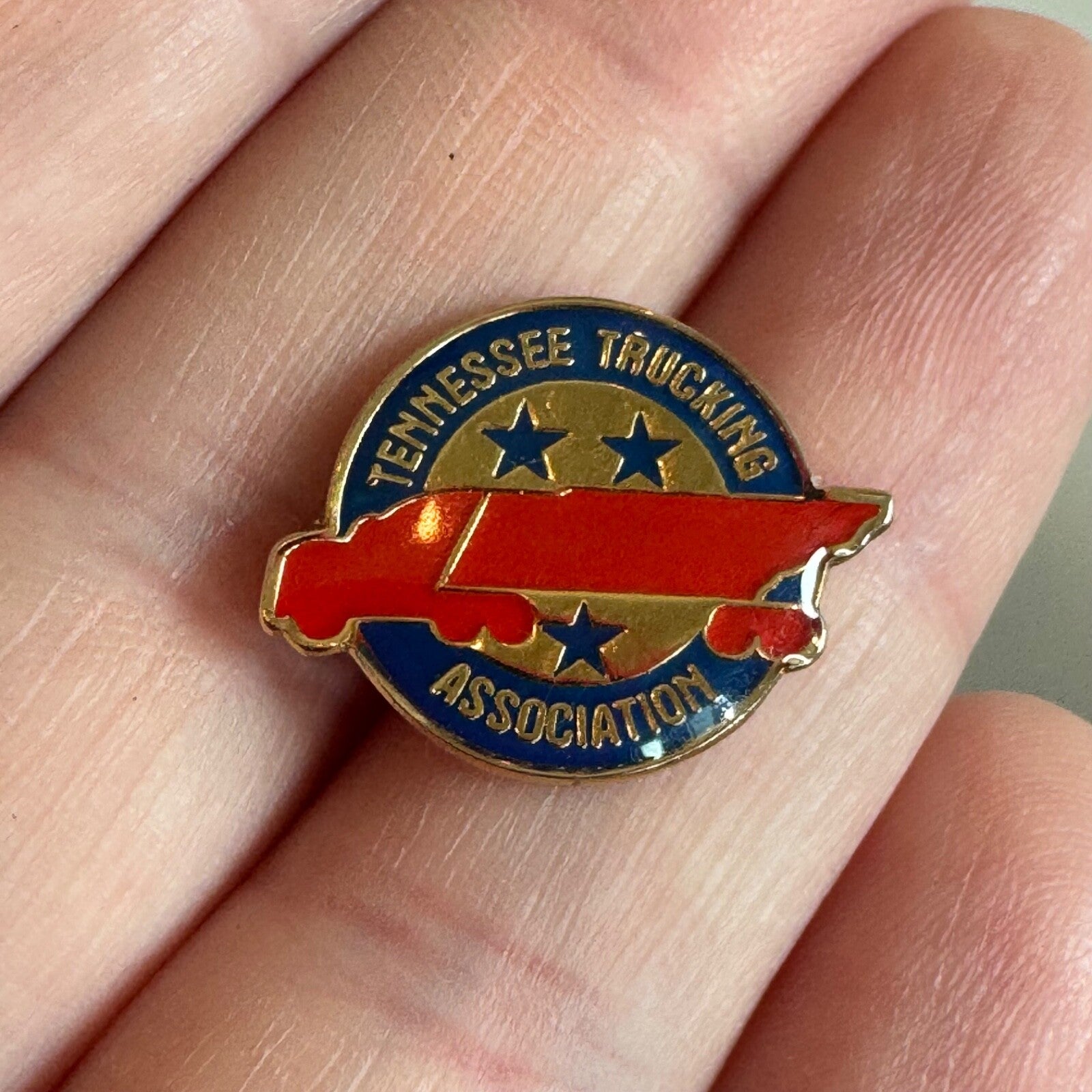 Vintage Tennessee Trucking Association Pin Tie Tack – Red Semi on Blue Emblem