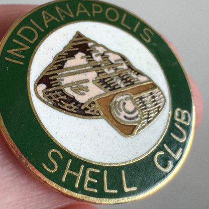 Vintage Indianapolis Shell Club Pin – Enamel Conch Collector Circle Badge RARE