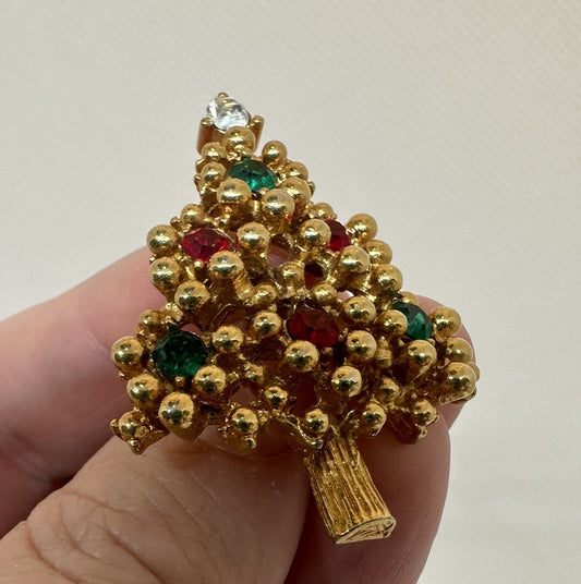 Vintage Avon Signed Gold Toned Christmas Tree Brooch Pin