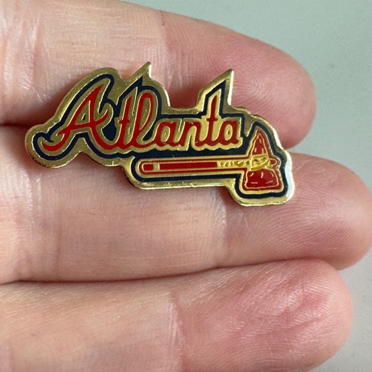 Vintage Atlanta Braves Script Logo Pin – Red & Gold Enamel Badge