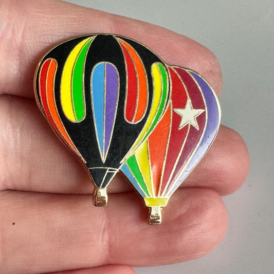 Double Rainbow Hot Air Balloon Pin – Black & Star Design