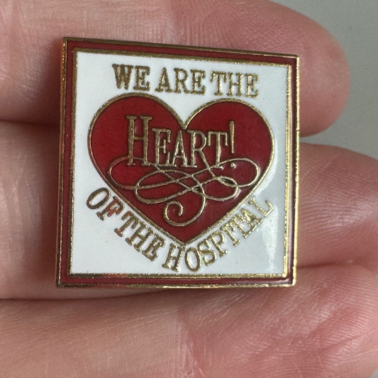 Vtg We Are the Heart of the Hospital Red Gold White Enamel Lapel Pin Nurses