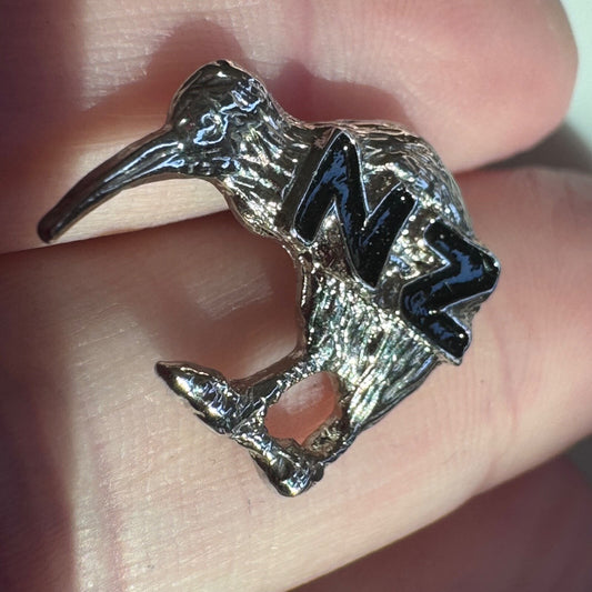 Vintage New Zealand Kiwi Lapel Pin NZ Silver Tone Tie Tack Souvenir Tourist