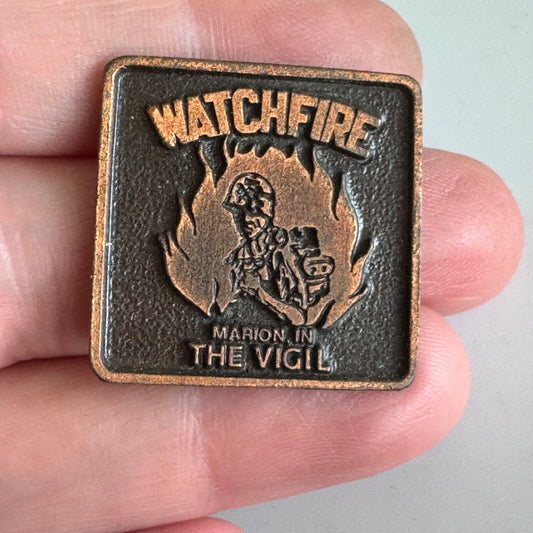 Vtg Watchfire Marion Indiana Vigil Pin Bronze Military Memorial Badge MIA POW