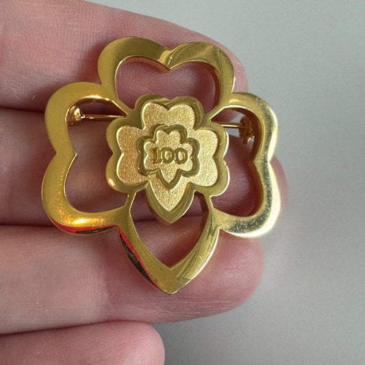 GIRL SCOUT 100 ANNIVERSARY TREFOIL BROOCH PIN SCARF SLIDE GOLD JEWELRY