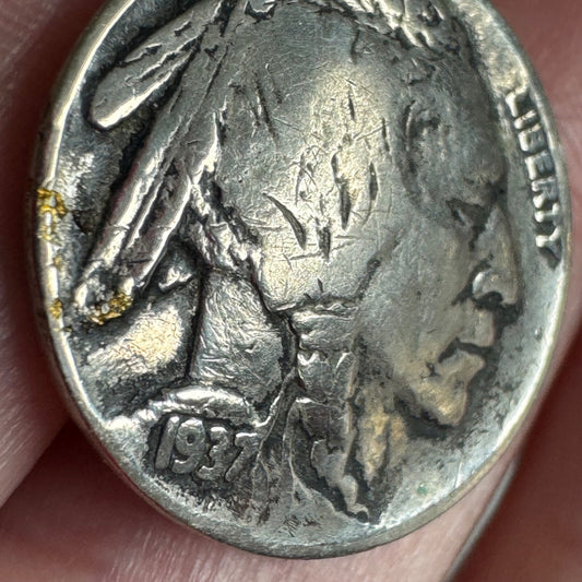 1937 Buffalo Nickel Vintage U.S. Indian Head 5 Cent Coin Pin Tie Tack Domed