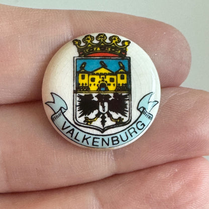 Vtg Valkenburg Netherlands City Crest Crowned Shield Enamel Lapel Pin Ceramic