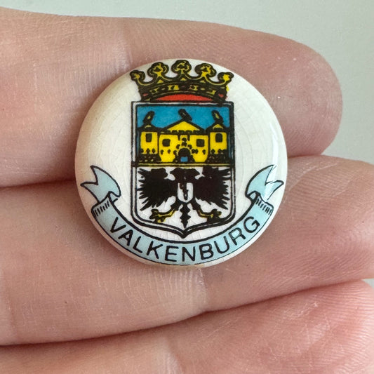 Vtg Valkenburg Netherlands City Crest Crowned Shield Enamel Lapel Pin Ceramic