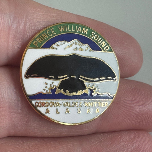 Vintage Prince William Sound Alaska Whale Tail Pin Cordova Valdez Whittier Orca