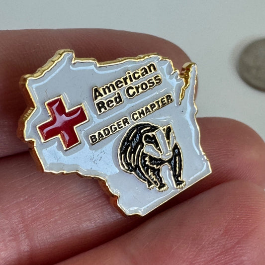 Wisconsin Badger Chapter American Red Cross Volunteer Enamel Pin State Shaped