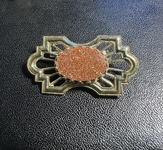 Goldstone Filigree Brooch Pin - Victorian Style