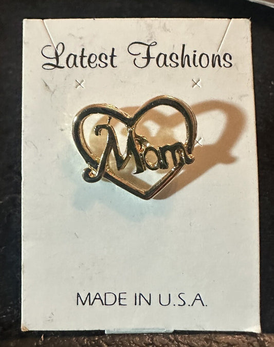 NOS VTG Latest Fashions Gold Tone Mom Heart Lapel Pin