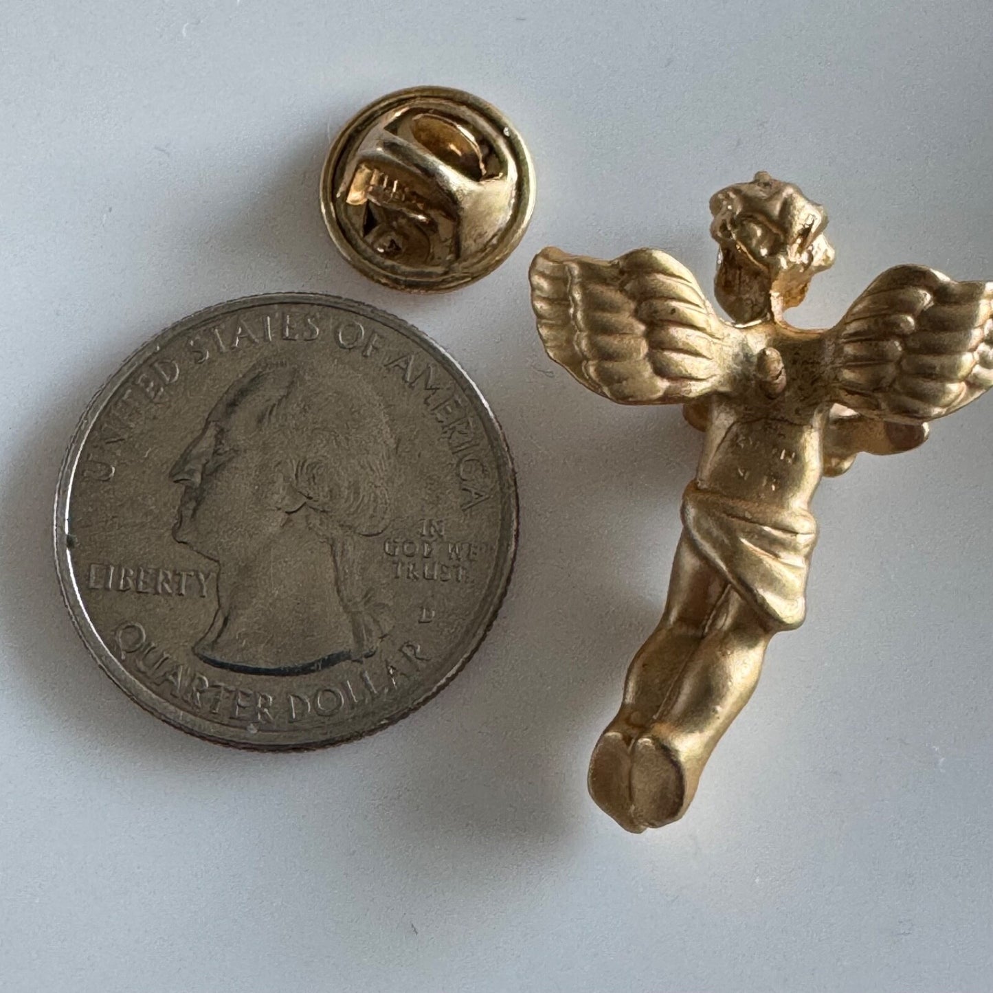 Vintage Angel Holding Shamrock Pin Tie Tack Gold Tone w Enamel St Patricks