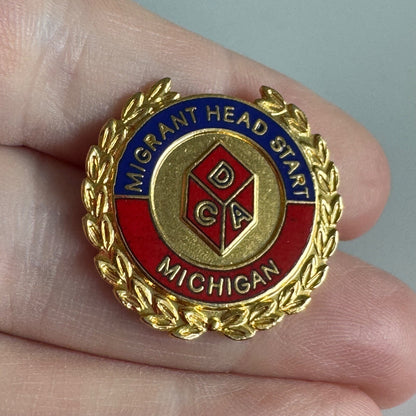 Vintage Migrant Head Start Michigan Pin – Red & Gold DCA Badge