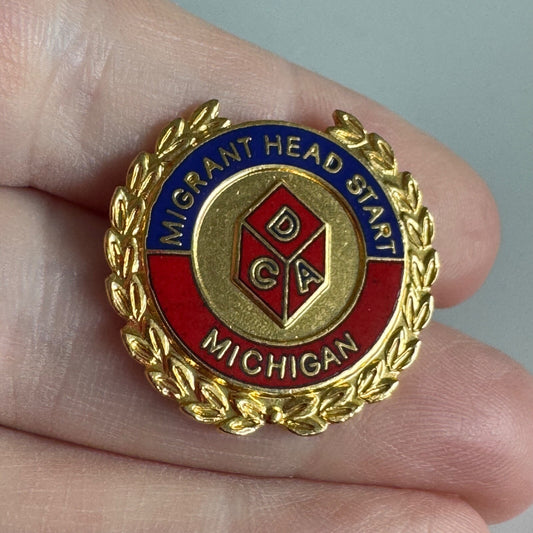 Vintage Migrant Head Start Michigan Pin – Red & Gold DCA Badge