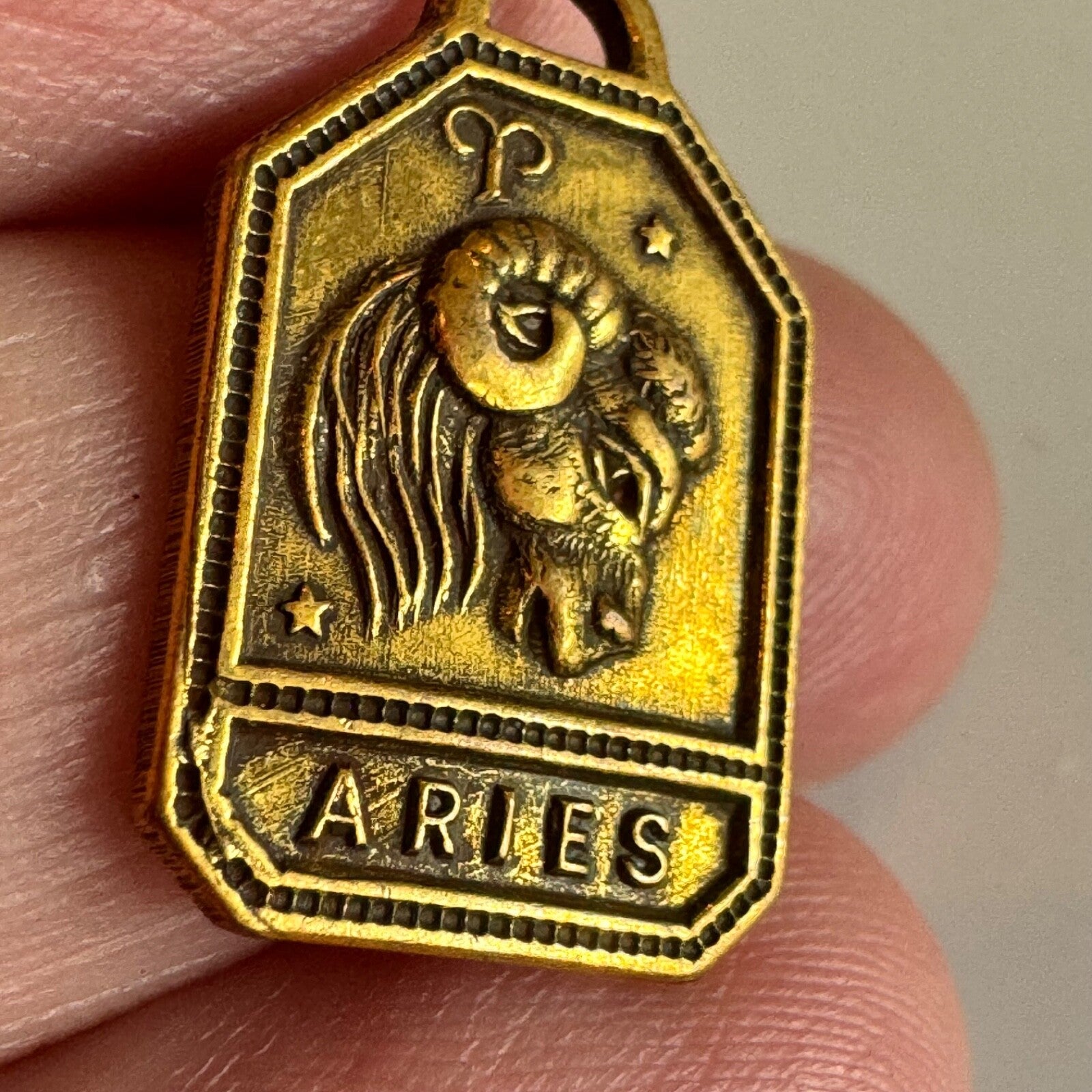Vintage 1930s-1940s Zodiac Brass Charm ARIES Gold Tone Astrology NOS