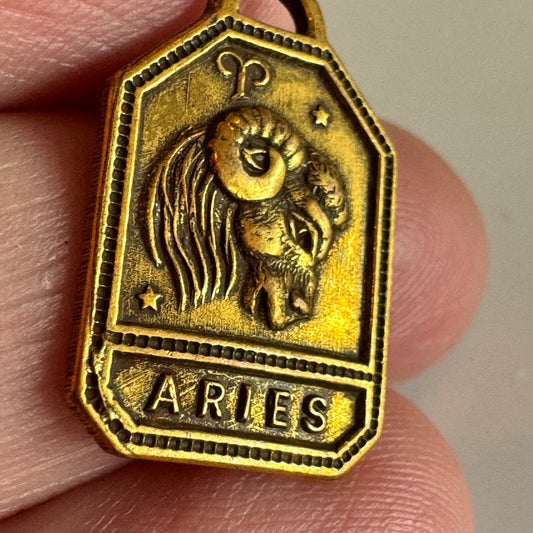 Vintage 1930s-1940s Zodiac Brass Charm ARIES Gold Tone Astrology NOS