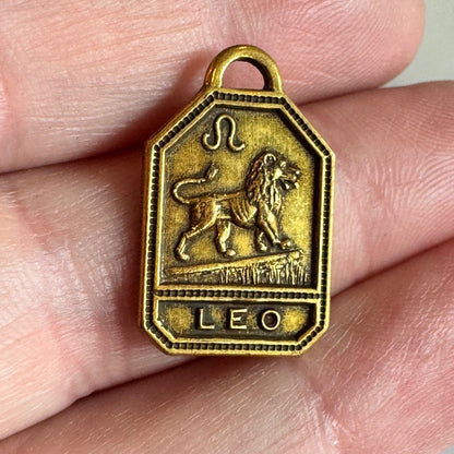 Vintage 1930s-1940s Zodiac Brass Charm LEO Gold Tone Astrology NOS