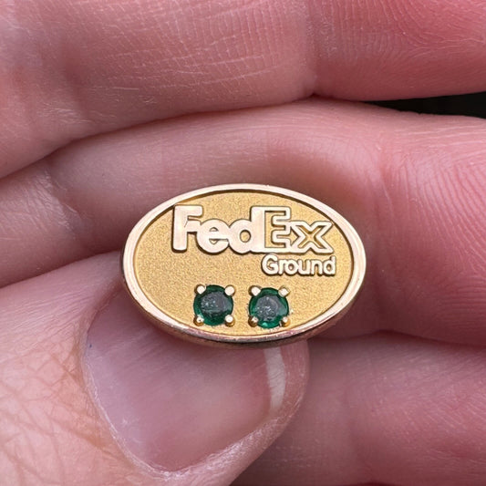 Vintage FedEx Ground Gold Tone Green Stones Lapel Pin Tie Tack