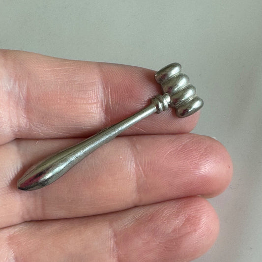 Vintage Silver Tone Gavel Lapel Pin Tie Tack Possibly Pewter