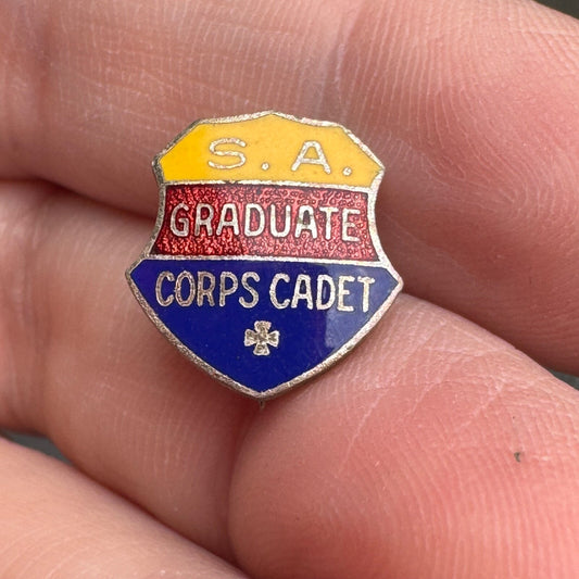 Vtg The Salvation Army Graduate Corps Cadet Yellow Red Blue Enamel Lapel Pin S.A