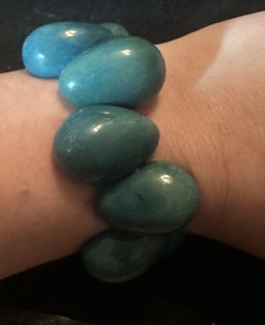 Vintage Organic Tagua Nut Stretch Bracelet | Mallard Blue - Gorgeous!