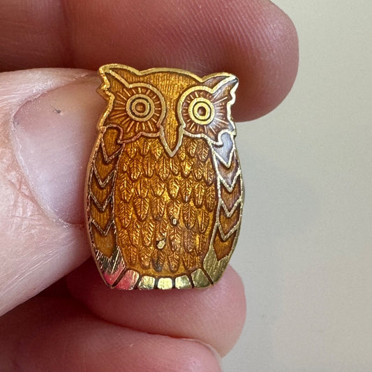 Vintage Cloisonne Owl Gold Tone Lapel Pin Brooch