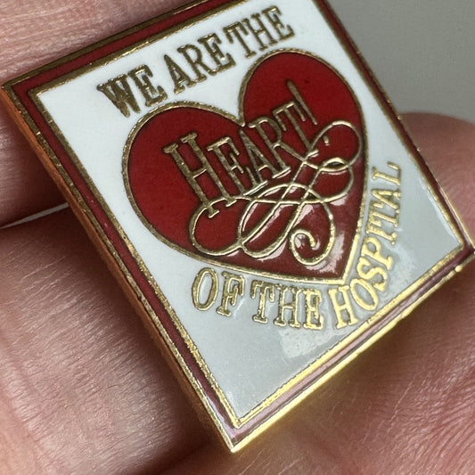 Vtg We Are the Heart of the Hospital Red Gold White Enamel Lapel Pin Nurses