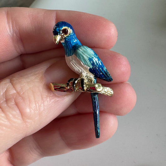 Vintage Blue Parrot Bird Earrings – Enamel Tropical Style Pair Vibrant Colors