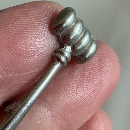 Vintage Silver Tone Gavel Lapel Pin Tie Tack Possibly Pewter