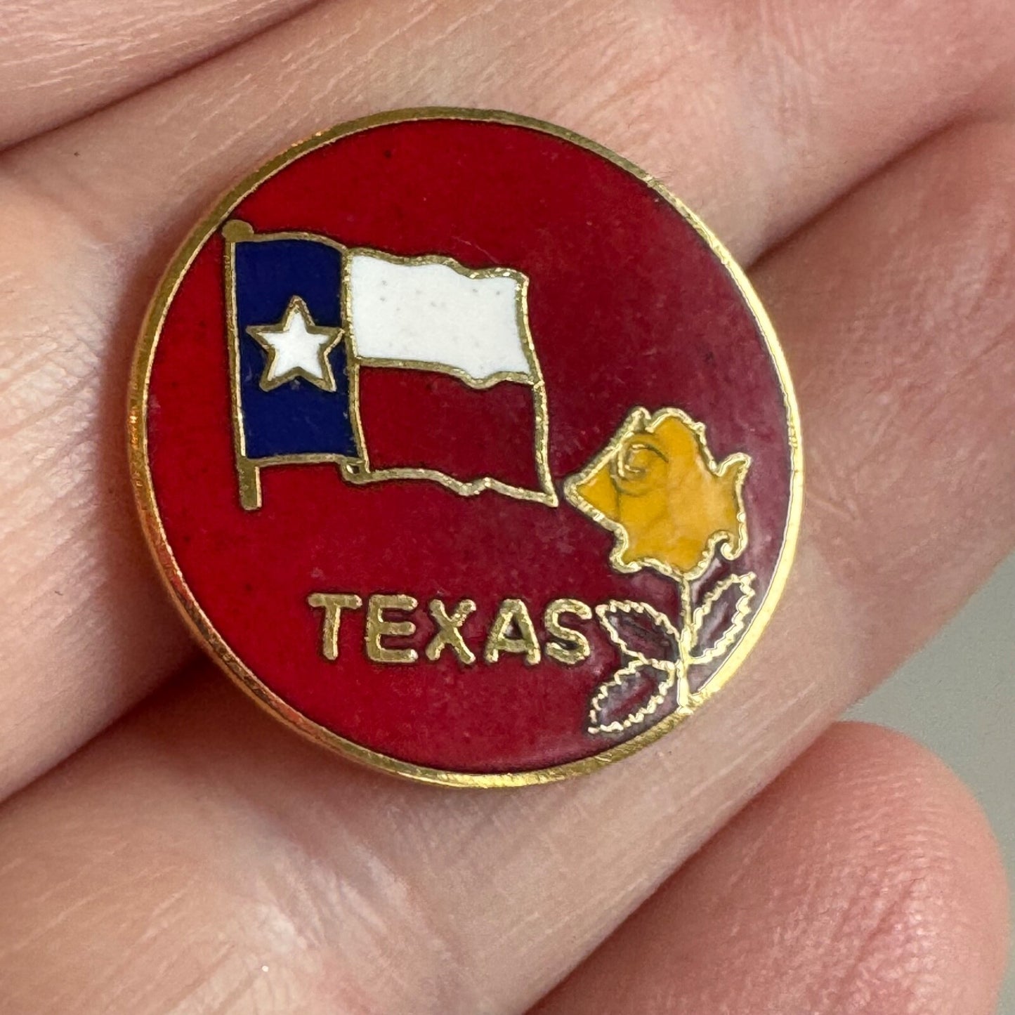 Vintage Texas State Flag Yellow Rose Souvenir Lapel Pin