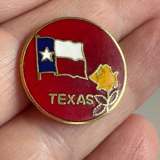 Vintage Texas State Flag Yellow Rose Souvenir Lapel Pin