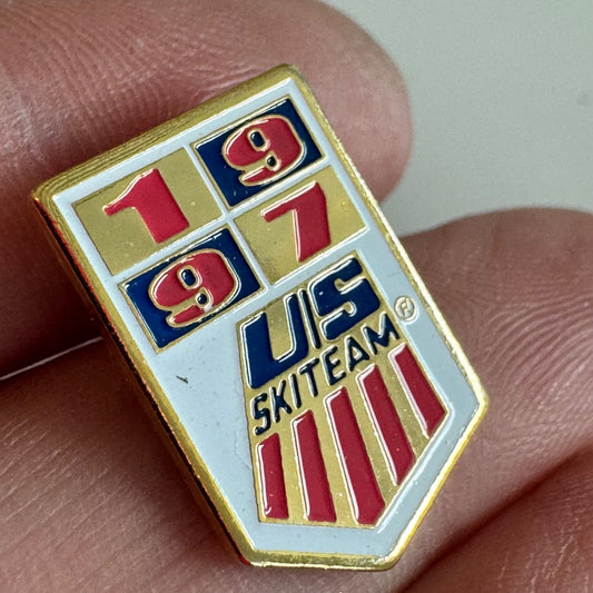 Vtg 1997 US Ski Team Red White Blue Shield Enamel Lapel Pin Olympics Skiing USA