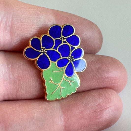 Vintage Violets Blue Flower Enamel Pin Brooch – Gold Tone OES Flowers Tri Sigma