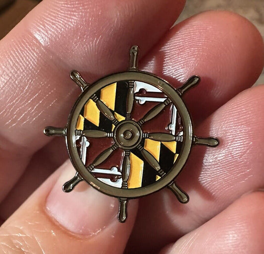 Vintage Maryland Flag Ship Wheel Travel Souvenir Pin - RARE