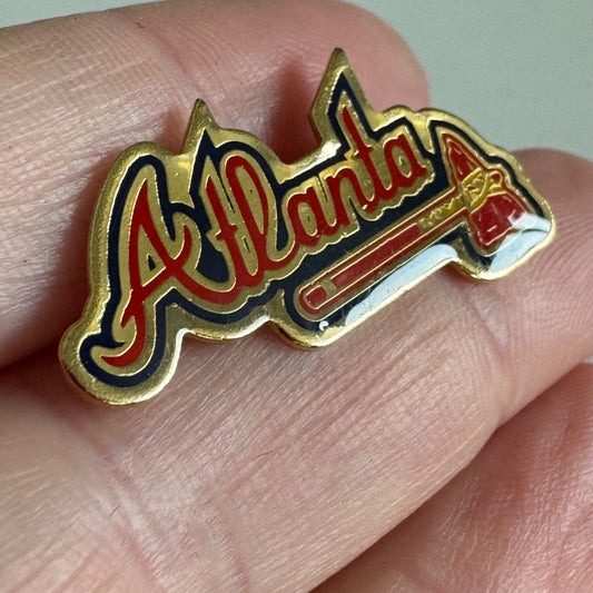 Vintage Atlanta Braves Script Logo Pin – Red & Gold Enamel Badge