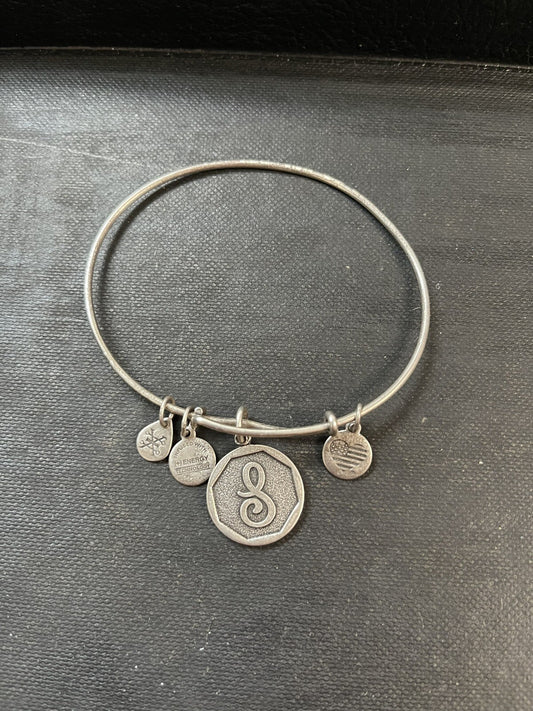 Alex And Ani Initial S Charm Rafaelian Silver Finish Bangle Bracelet A13EB14SS