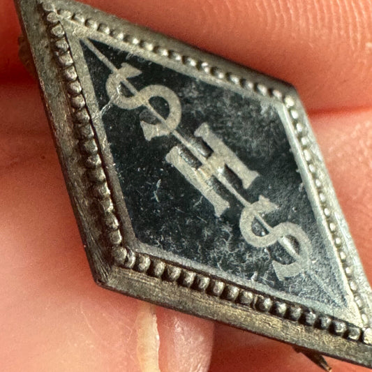 Antique Sterling Silver SHS High School Lapel Pin Black Enamel