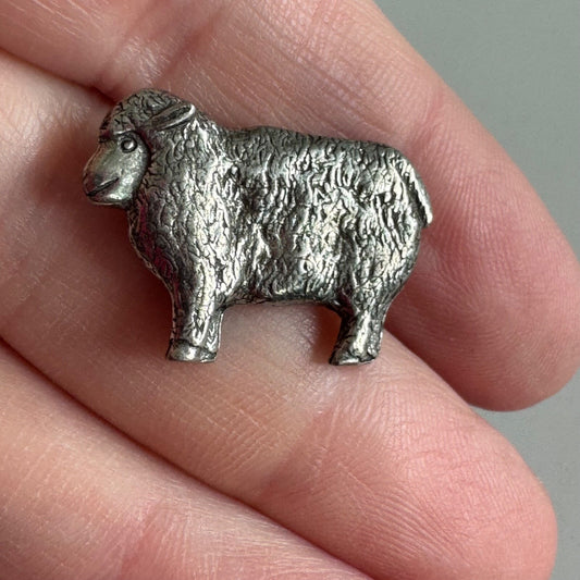 Vintage Pewter Sheep Lamb Lapel Pin – Religious Farm Animal Theme Brooch